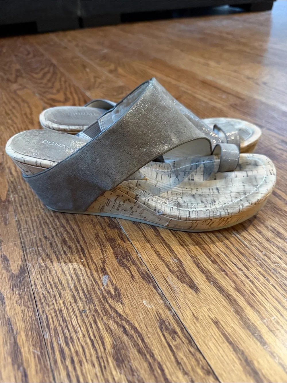 Donald J. Pliner Gyer Toe-loop Metallic Cork Wedge Sandals